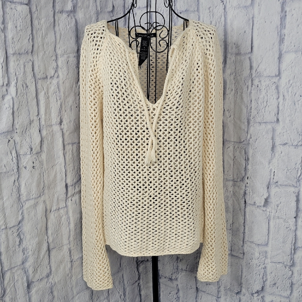 Abercrombie & Fitch Cream Open Knit Crochet Sweater‎ Large